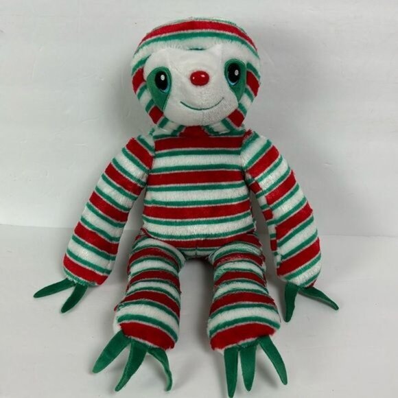 Build A Bear Peppermint Twist Sloth Plush holiday red green stripes Christmas BA - Picture 1 of 9